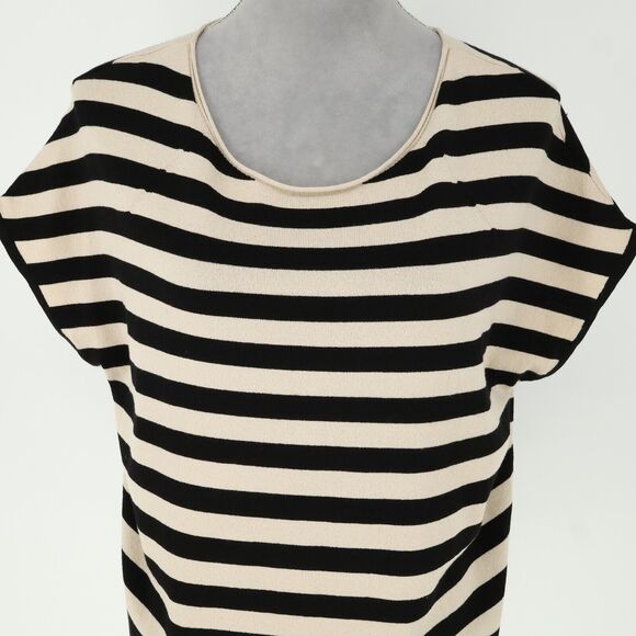 Loft Sweater Womens Small Black Beige Stripe Top Stretch Knit Career Oversized - Picture 7 of 12